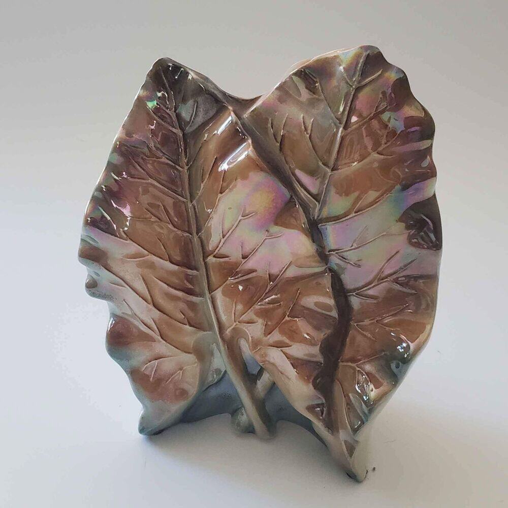 Marcia of California Vintage MCM Porcelain Double Palm Leaf TV‎ Lamp Iridescent